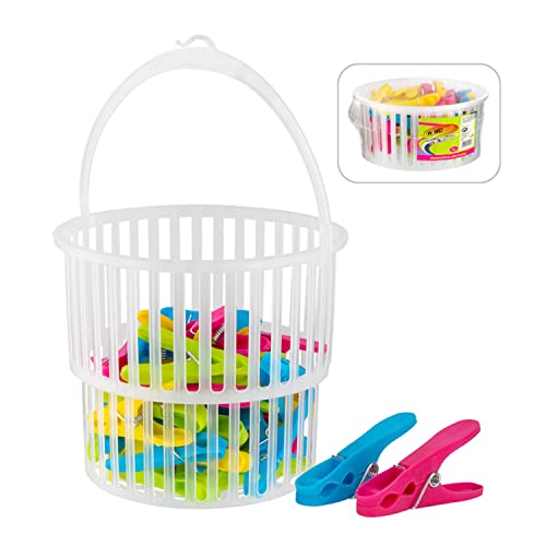 HomeSmith - Soft Grip Pegs With Basket - Soft Grip Clothes Pegs For Washing Line - Colourful Clothes Pin in Peg Basket With Handle - Pack of 36, HSmith-115