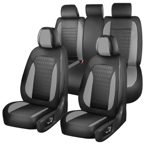 Image of Coverado Car Seat Covers Full Set, Leather Seat Covers for Cars, Waterproof Car Seat Protectors, Front and Back Car Seat Cushions Automotive Seat Covers Universal Fit for Most Cars, Black&Gray