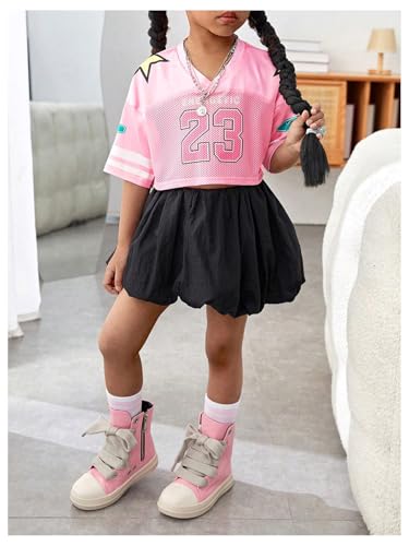 Verdusa Toddler Girl's Summer Jersey Shirts Half Sleeve Crop Tops V Neck Graphic Tees4