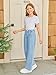 Haloumoning Girls Wide Leg Baggy Jeans Kids Fashion Pleated Elastic High Waist Denim Pants with Pockets 5-14 Years Light Blue