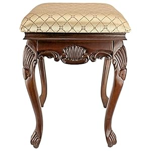 Design Toscano Madame Bouvier Makeup Chair Vanity Stool Bedroom Bench, Walnut Design Toscano Madame Bouvier Makeup Chair Vanity Stool Bedroom Bench Walnut
