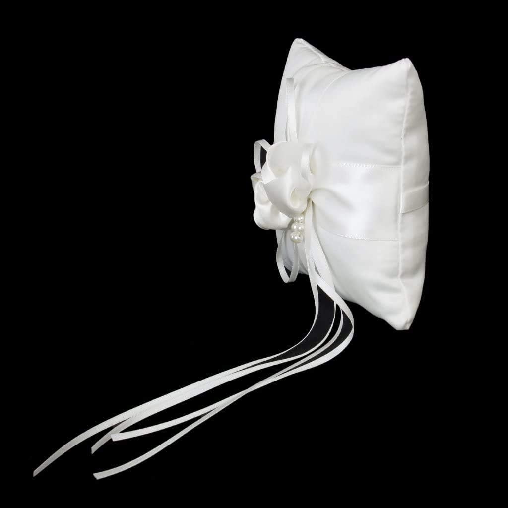 Taotenish Wedding Ring Pillow Flower Girl Basket Set White Satin Ring Bearer Pillow Flower Girl Basket for Wedding Party Supplies - White