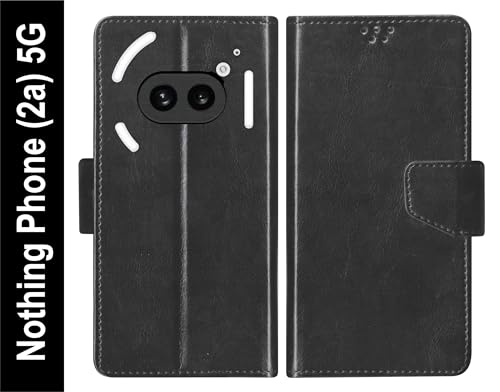 Image of SBMS Flip Cover for Nothing Phone (2a) 5G Back Cover Case with Magnatic Closure | Genuine Leather Finish | Inbuilt Stand | Card & Money Pocket (Black)