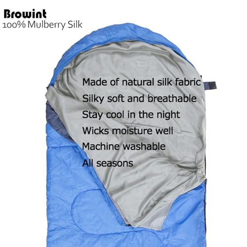 Image of Browint Silk Sleeping Bag Liner, Silk Sleep Sack, Extra Wide 87 inchx43 inch, Lightweight Travel Sheet for Hotels, More Colors for Option, Reinforced Gussets