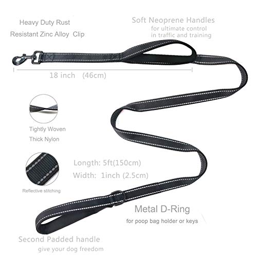 CHMETE Pet Gear Dog Leash 5ft Long - Traffic Padded Two Handle - Heavy Duty - Double Handles Lead for Control Safety Training - Leashes for Large Dogs or Medium Dogs - Image 3