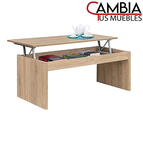 CAMBIA TUS MUEBLES - Mesa de Centro elevable para Comedor, salón Premier, Mesa Auxiliar en Color Roble o Blanco (Roble)