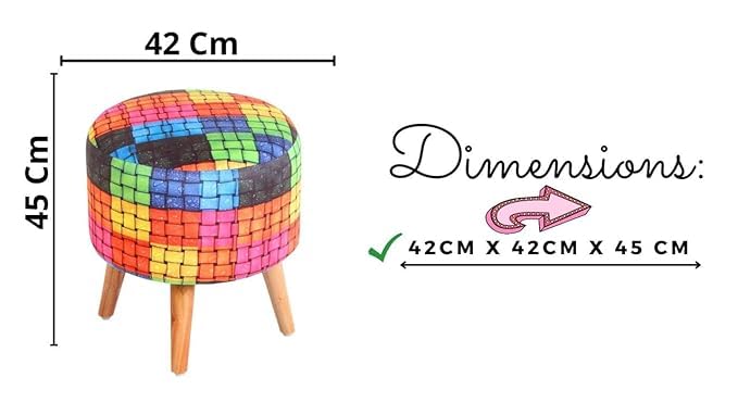 Image of Ottoman for Living Room, Velvet Round Foot Rest Stool, Wooden Legs Chair for Sitting, Ottoman for Bedroom & Makeup Room Decor | Chair (18 inchx18 inchx32 inch), Puffy (16 inchx16 inchx17 inch) | Knotted Ropes