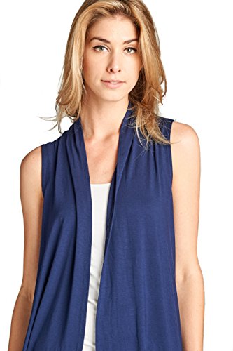 Women's Sleeveless Extra Soft Viscose Made from Bamboo Layering Casual Cardigan Vest - Made in USA (Medium, Navy) - Thumbnail 5