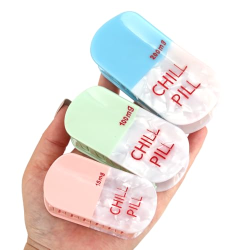 Chill Pill Acetate Hair Claw Clips for Women, Set of 3, Pink, Blue, Green