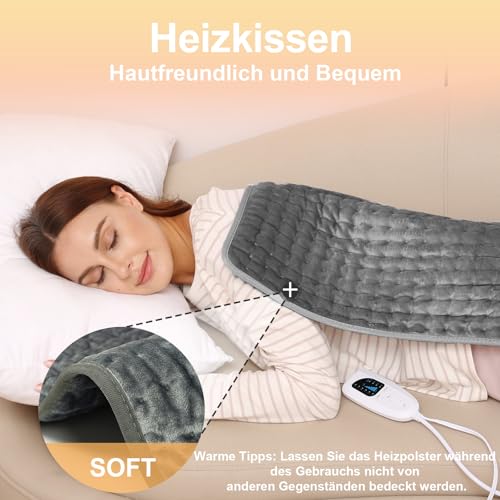 Letitwell Heizkissen, Wärmekissen mit Automatischer Abschaltung, Wärmekissen für Rücken Nacken Schulter Bauch weiche Flanelloberfläche (30 X 60 cm)