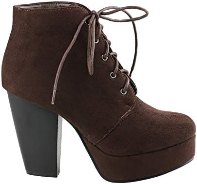 Women's Ankle Boots Lace Up Block Chunky Heel Dress Booties Comfort Party Shoes CM86 (8.5, Brown) | Image 3