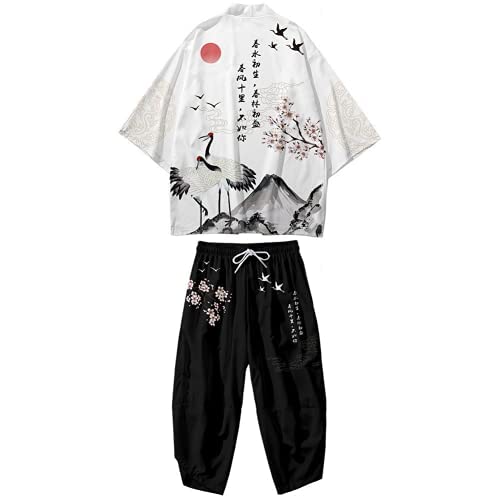 Ksone FitJapanese Style Kimono Tops Pants Sets Two-Piece Cardigan Suit Harajuku Yukata Kimono Shorts Sets Plus Size