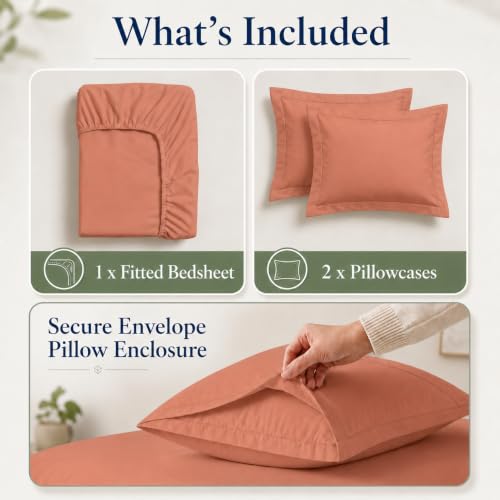 Image of LANE LINEN 100% Organic Cotton Fitted Bedsheet for King Size - Rose Dawn | GOTS Certified, Percale Weave, 78x72 inches, Fits Upto 12 inch Mattress, Soft, Breathable, Washable, 2 Pillow Covers