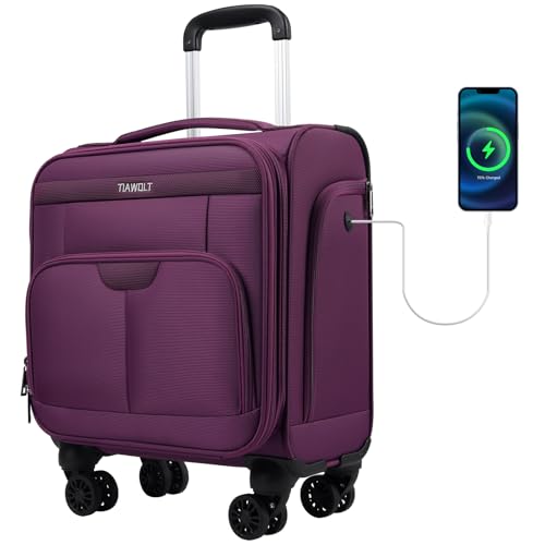 Underseater Carry-On Luggage Airline Approved with Spinner Wheels 16 Inch Luggage with TSA Lock Overnight Rolling Softside Suitcases for Women Purple