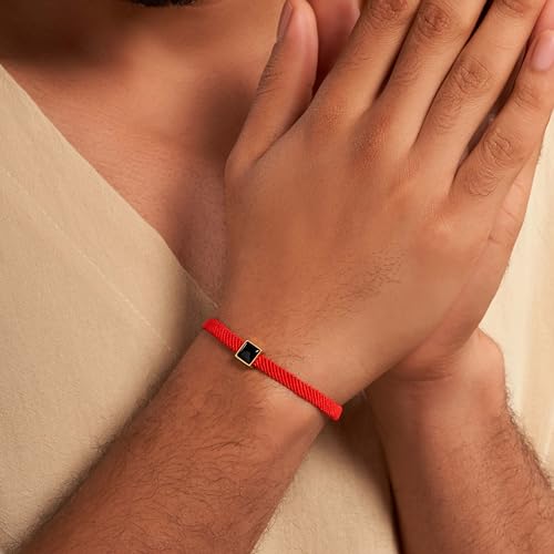 KARMA AND LUCK Red String Bracelet with Black Onyx, Jade, Tiger Eye, Lapis Lazuli - Rhodium Plated Brass, Handmade in Thailand, Available in 6.5", 7", 7.5" Lengths3