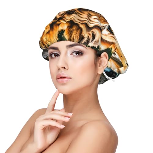 Gorro de dormir de satén para adultos, diseño de animales africanos, gorro elástico para dormir, ajustable, para peinados, color negro