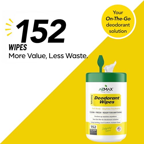 Image of A-Z MAX Deodorant Wipes Sweat & Odor Control for Men & Women, Bulk Whole Body Wipes for Travel Gym Wipe, 152 Count