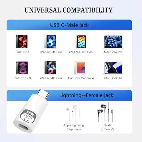 Image of USB C to Lightning Audio Adapter, Audio Converter with 45W Charging Support and 480Mbps Data Transfer, Compatible with Lightning Earphones, iPhone 16 /15 Series and Selected iPad Models