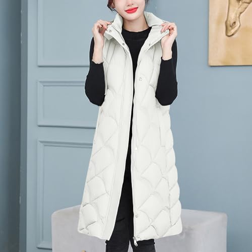 XUNRYAN Teen Girls Puffer Vest Jackets Sleeveless Winter Down Coat Hooded Jacket Mid Long Zip Up Outerwear Waistcoat Gilet2