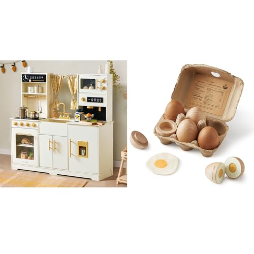 Image of Tiny Land New Modern Wooden Play Kitchen & Egg Toy Set