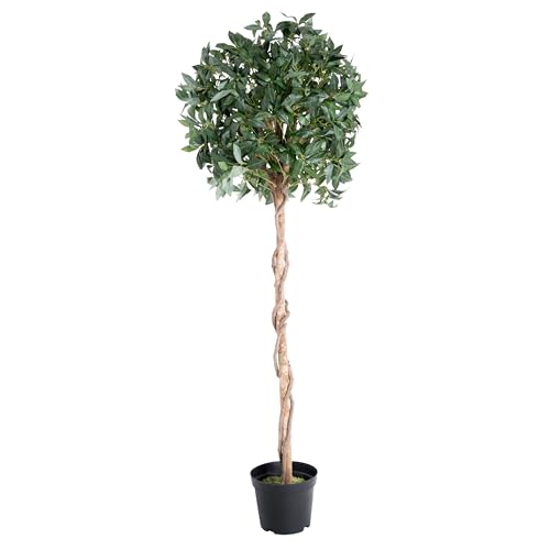 Image of Blooming Artificial - Artificial Bay Tree in Pot for Garden, Home, and Office, Year Round Decorative Foliage, UV and Water Resistant (Green) (180cm)
