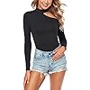 SEVEGO Women's Soft Mock Neck Off The Shoulder Bodysuit with Long Sleeve Stretchy Tops Jumpsuit, Black, M