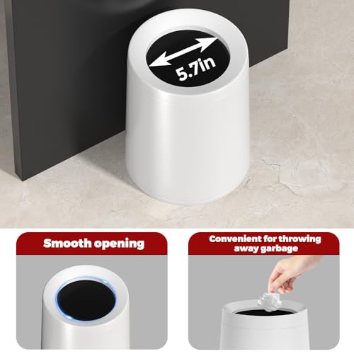Image of 10L /2.6 Gallon Metal Trash Can,Conical Garbage Can with Top Opening for Bathroom,Bedroom,Hotel,Kitchen,RV (White)