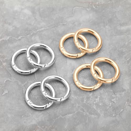 Image of Gkeygo Key Ring Clip, 4 /5 Inch Keychain Rings, 8 Pack Round Carabiner Clip for Keys, Buckle, Bags, Purses - Key Chain Hooks Replacement Keychains Lanyard DIY Crafts - Gold, Silver