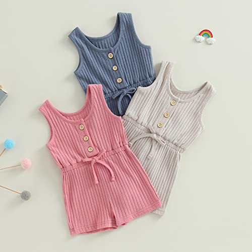 Toddler Baby Girls Romper Clothes Summer Solid Color Sleeveless Jumpsuits Casual One-Piece Playsuit Shortalls Outfits2