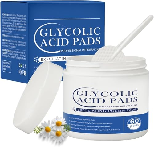 Glycolic Acid Resurfacing Pads (60 Count) - 10% Ultra Pure Glycolic Acid + 2% Salicylic Acid, Radiant Skin Renewal & Peeling Pads for Face