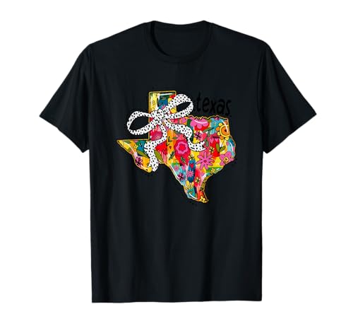 Texas Floral Bow Vibrant State Design T-Shirt