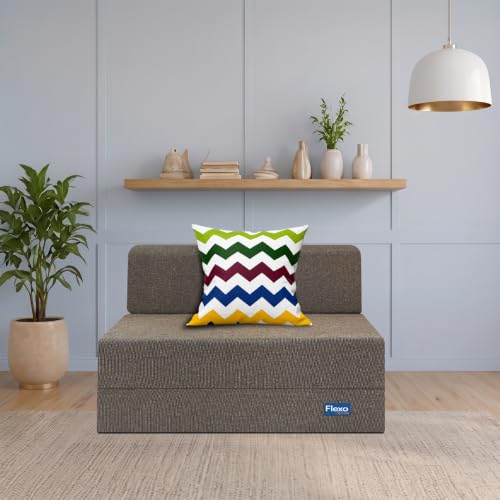 Image of Starlon 1 Seater Sofa Cum Bed Foldable 3-in-1 Sofa Bed with 1 Year Warranty, Washable Jute Fabric Cover & 1 Waves Pillow | Guest Bed | Coffee Brown 2.5x6 Ft