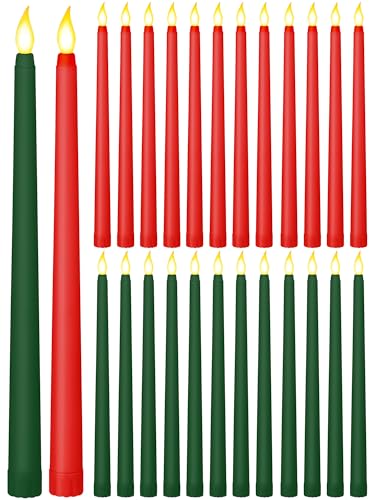 Image of Treela 24 Pcs Flameless Taper Candles Battery Operated ulkB Fake Candles Light LED Candle Sticks Flickering Tapered for Wedding Anniversary Holiday Decoration(Basic,10 Inch,Red,Green)