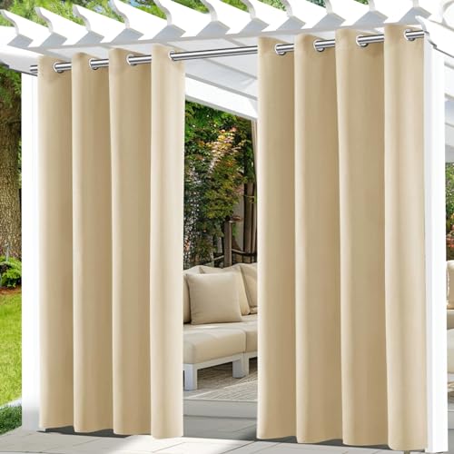 UFYTT Rideaux d'extérieur Imperméables,Rideau pour Pergola à Oeillets en Haut,Rideau Occultant Exterieur,Rideau Exterieur Terrasse pour Intérieur Extérieur Thermique Anti Froid Chaleur,132x215cm,Beige