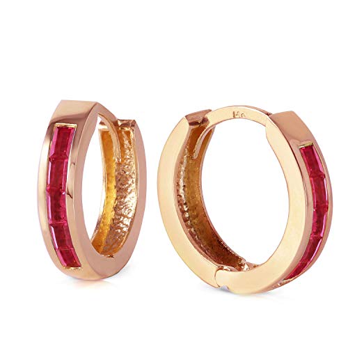 1.3 ct 14k Solid Rose Gold Hoop Huggie Earrings Princess Cut Ruby