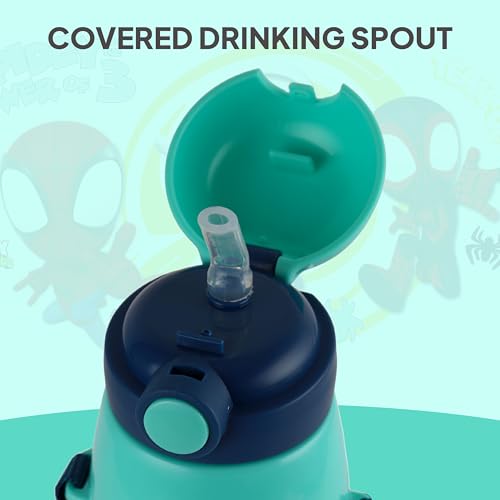 Image of CELLO Kidzbee Series Orb 600 Inner Steel Insulated Water Bottle, 500ml, Navy Blue | 3D Touch & Feel Web Warriors Design | Leakproof Flip Top Spout, Easy to Carry | Cold Water Bottle for Kids School