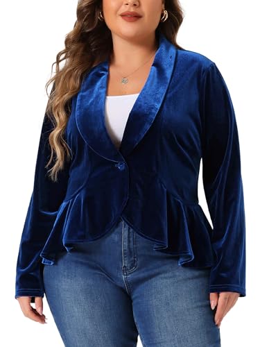 Agnes Orinda Plus Size Blazers for Women Ruffle Work Office Cardigan Suit Jacket Velvet Peplum Blazers