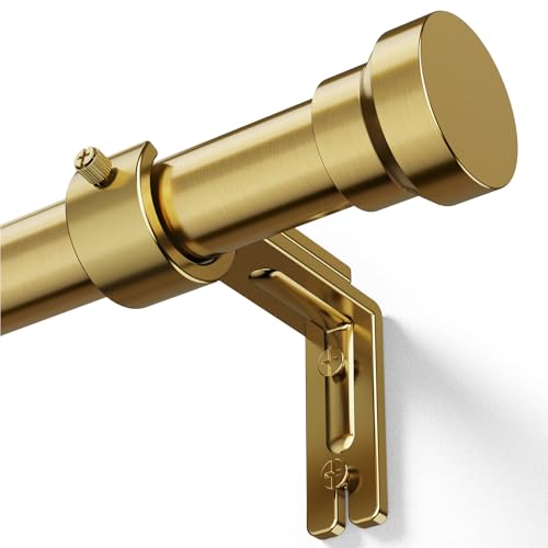 Image of YaFex Curtain Rods 32-57 Inch, Heavy Duty 1 Inch Adjustable Gold Curtain Rod for Windows, Brass Metal Long Window Treatment Rods