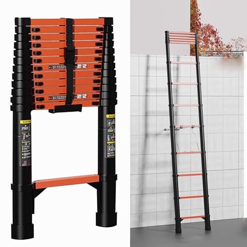 Escalera Escamoteable Escalera Telescópica de 7, 8, 10, 11, 12, 14, 16, 17, 19 20 Pies, Escalera Metal para Loft 2 Ganchos Desmontables y Patas Antideslizantes, Escaleras Extensibles de Resistencia(4.
