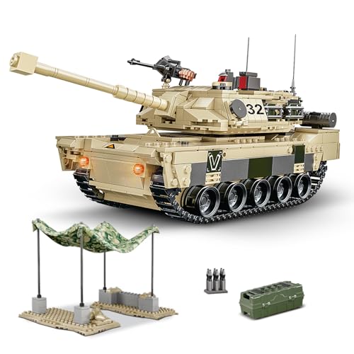 NEWABWN M1 Abrams Heavy Armor Tank Toy Building Set, Military Model Kit with Camouflaged Outpost, Building Blocks for Kids 14+ & Adults, Compatible with Lego Sets (1206 PCS)