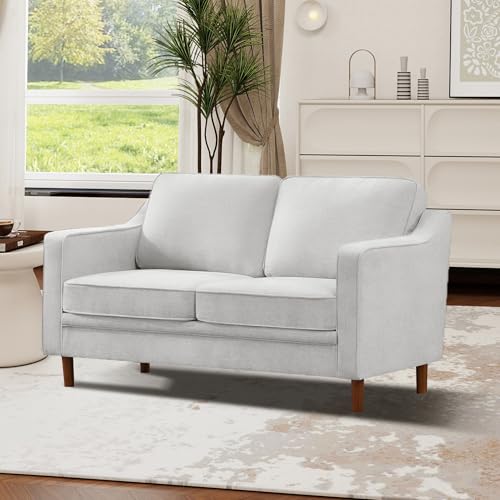 Image of Kingfun 60 inch Chenille Sofa, Loveseat Couch, Mid Century Modern Love Seat Couches with Solid Wood Frame for Living Room Bedroom