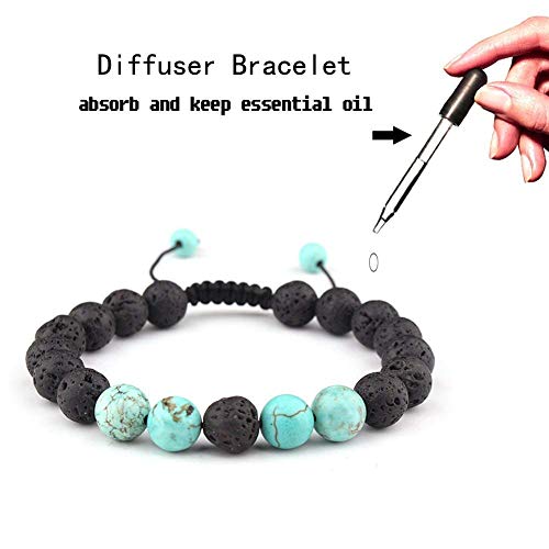 Celokiy Adjustable Lava Bead Stone Anxiety Diffuser Oil Diffuesr Bracelet Women With Turquoise - Meditation,Relax,Healing,Aromatherapy #TOP2