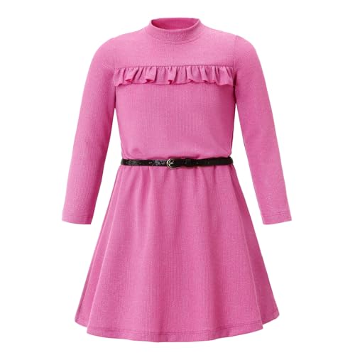Flofallzique Girls Long Sleeve Dress Winter Kid Casual Shimmer Clothes for 4-12 Years