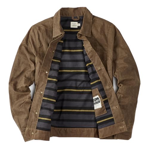 Image of Huckberry Flint and Tinder Men's Flannel-Lined Waxed Trucker Jacket, Water & Weather Resistant Mens Jacket