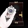 ManChDa Pocket Watch in Luxury Glossy Wooden Gift Box - Double Cover Pocket Watch Chain Skeleton Mechanical Antique Hand-Wind Steampunk Roman Numerals Fob Watch for Men | Black Box #5