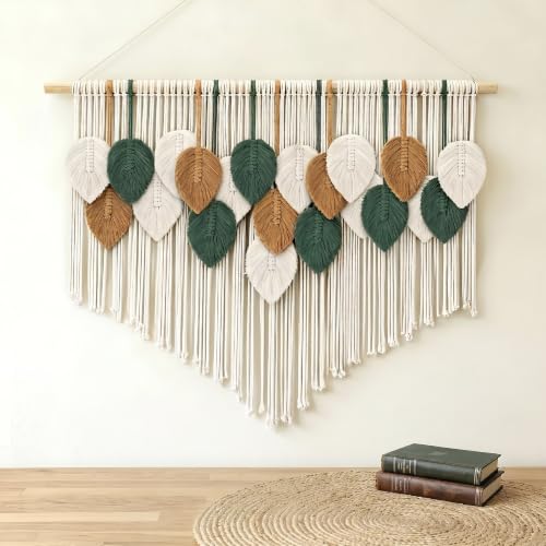 Tempospark Large Macrame Wall Hanging, 39" Wx29 L Boho Wall Hanging, Boho Chic Leaves Tassels Tapestry for Bedroom, Living Room, Dining Room, Nursery, Hallway, Balcony - image 1