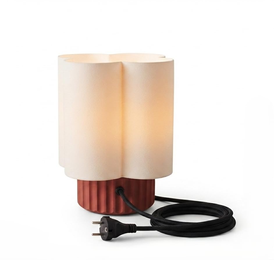 Modern Flower-Shaped Table Lamp with Fluted Red Base, 228x152mm | Warm Ambient Lighting, Compact Bedside Light, Plug-In Operation, Bedroom & Living Room, Two-Tone Contrast-image-38
