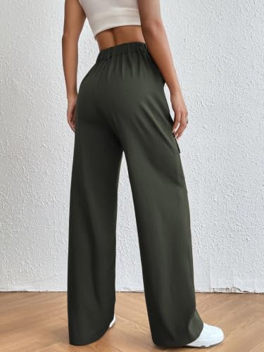 Image of Leriya Fashion High Waist Poly Lycra Trousers for Women - Flared Parachute Pants with Side Pockets | Casual Travel Cargo Pantseriya Fashion High Waist Cotton Trousers for Women