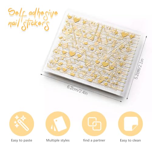Image of MAYCREATE Gold Line 3D Nail Art Stickers, 30 Sheets, Self-Adhesive Decals