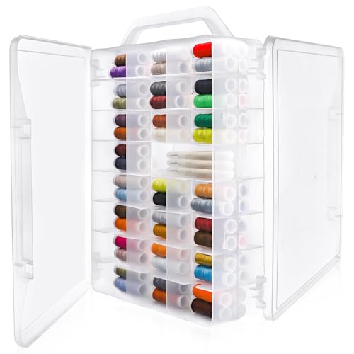 Image of Double Sided Thread Storage 46 Grid Sewing Thread Organizer, Portable Thread Box Clear Organizer Boxes for Embroidery Sewing Threads, Spools, Floss and Other Small Items